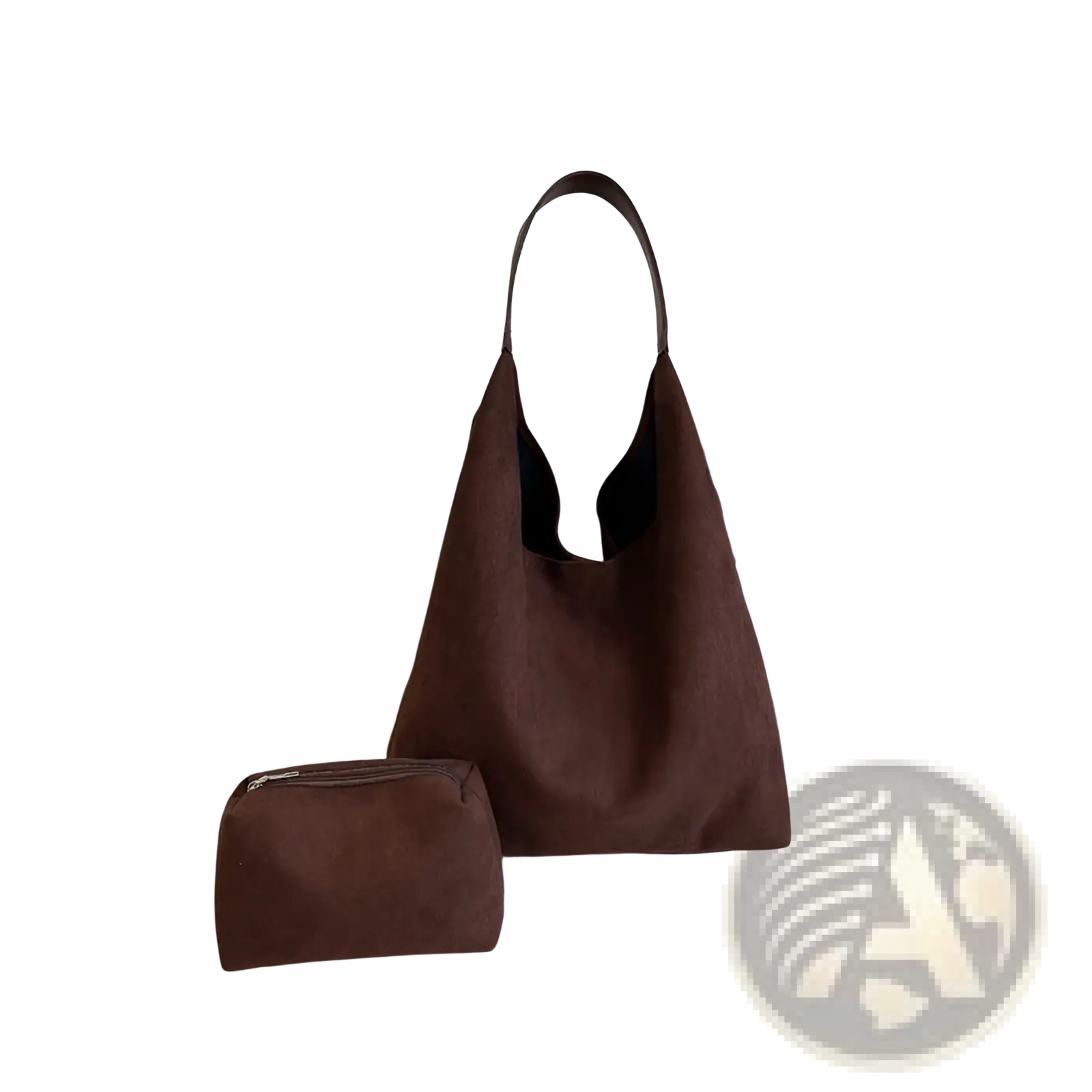 Brown suede hobo tote bag with a matching small pouch for women featuring soft leather and spacious design