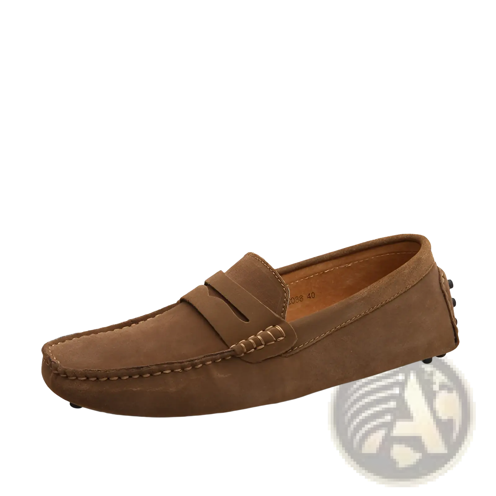 Brown suede leather loafers for men with classic moccasin design and stitched detailing for casual wear