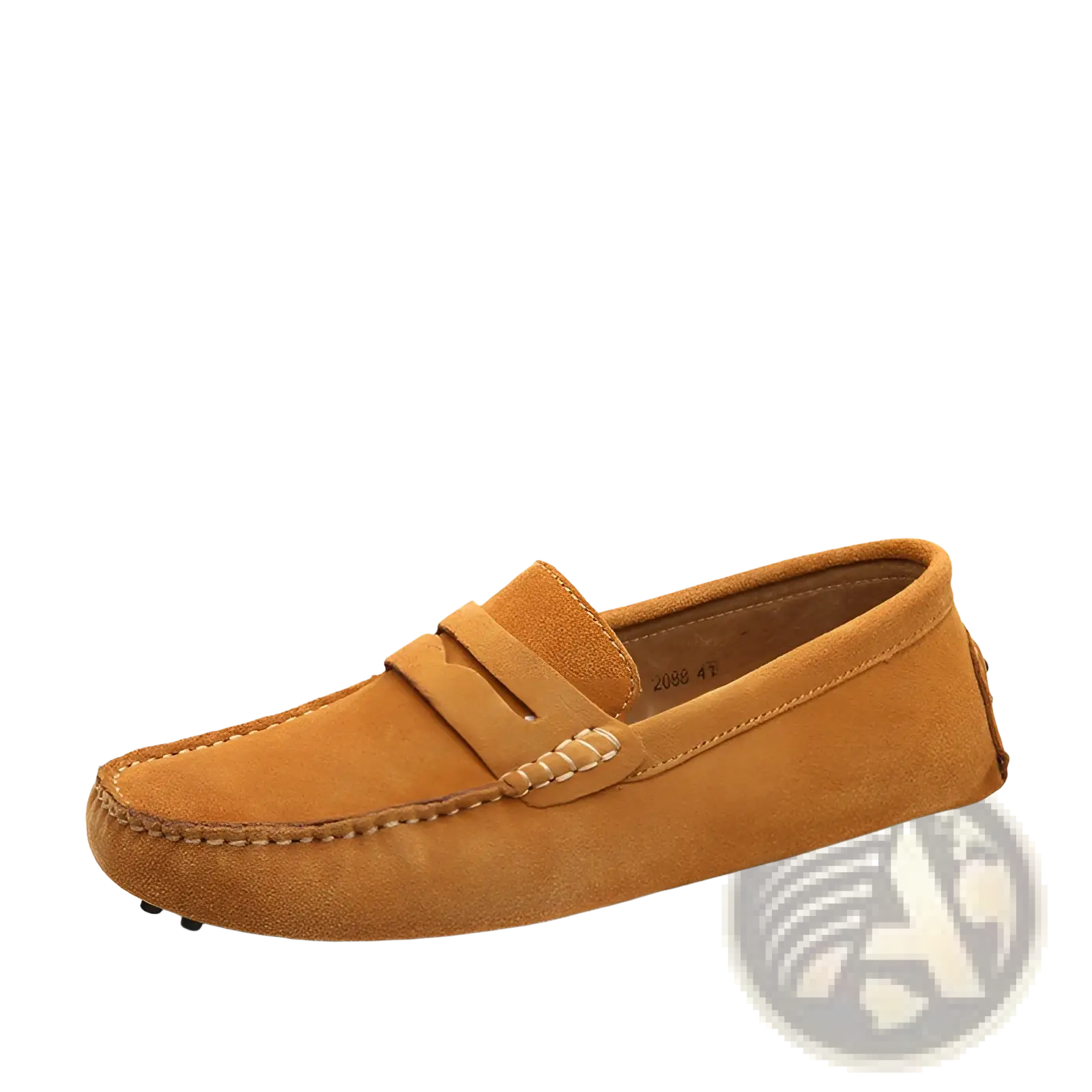 Tan suede leather loafers men’s casual moccasin shoes with classic slip-on design and contrasting stitching
