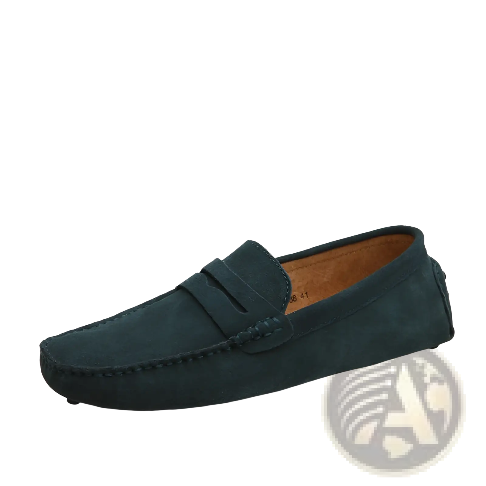 Dark green suede leather loafers for men with classic moccasin design and tan leather lining for casual wear