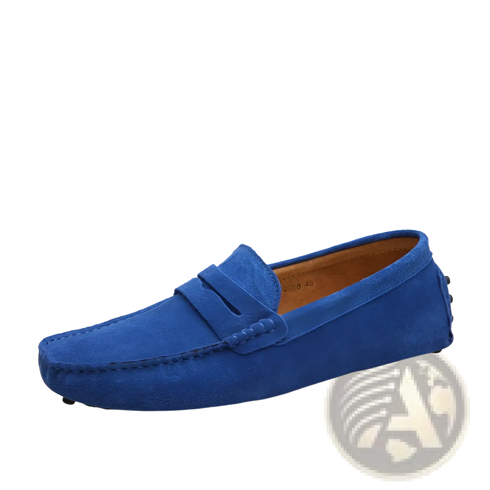 A vibrant royal blue suede leather loafer for men with classic moccasin design and stitched detailing