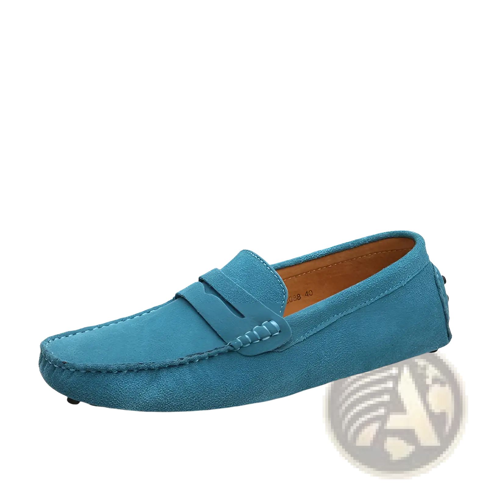 Teal suede leather loafers men’s casual moccasin shoes with classic design and contrasting tan interior lining