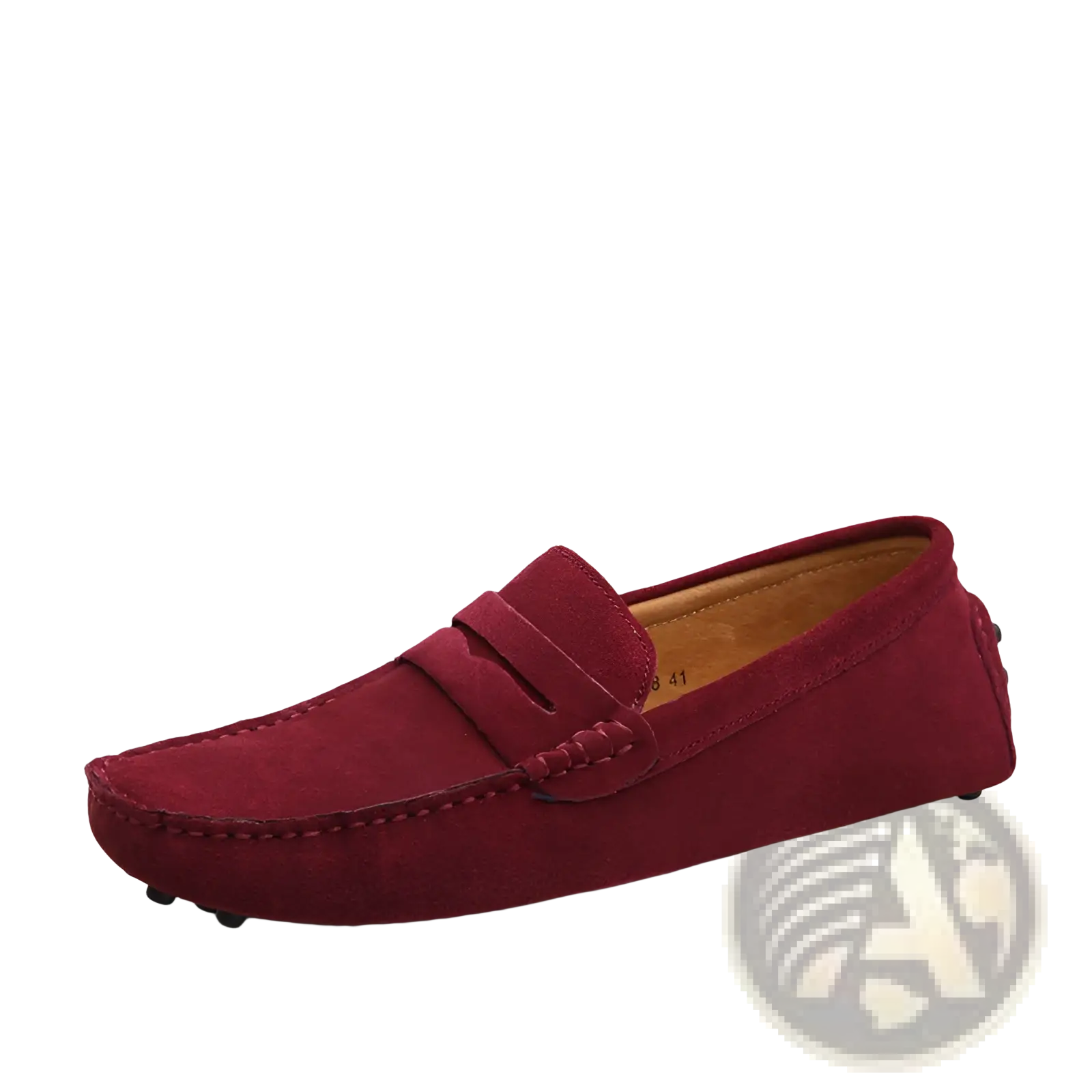 A rich burgundy suede leather loafer with classic moccasin design and stitched detailing for men’s casual wear