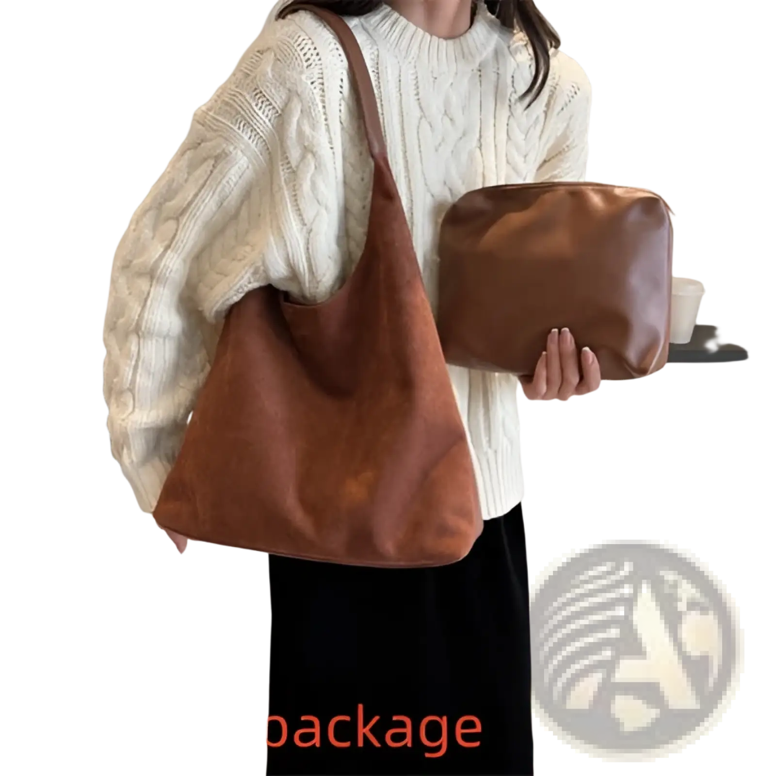 Brown suede shoulder bag large capacity slouchy tote bag with a simple minimalist design