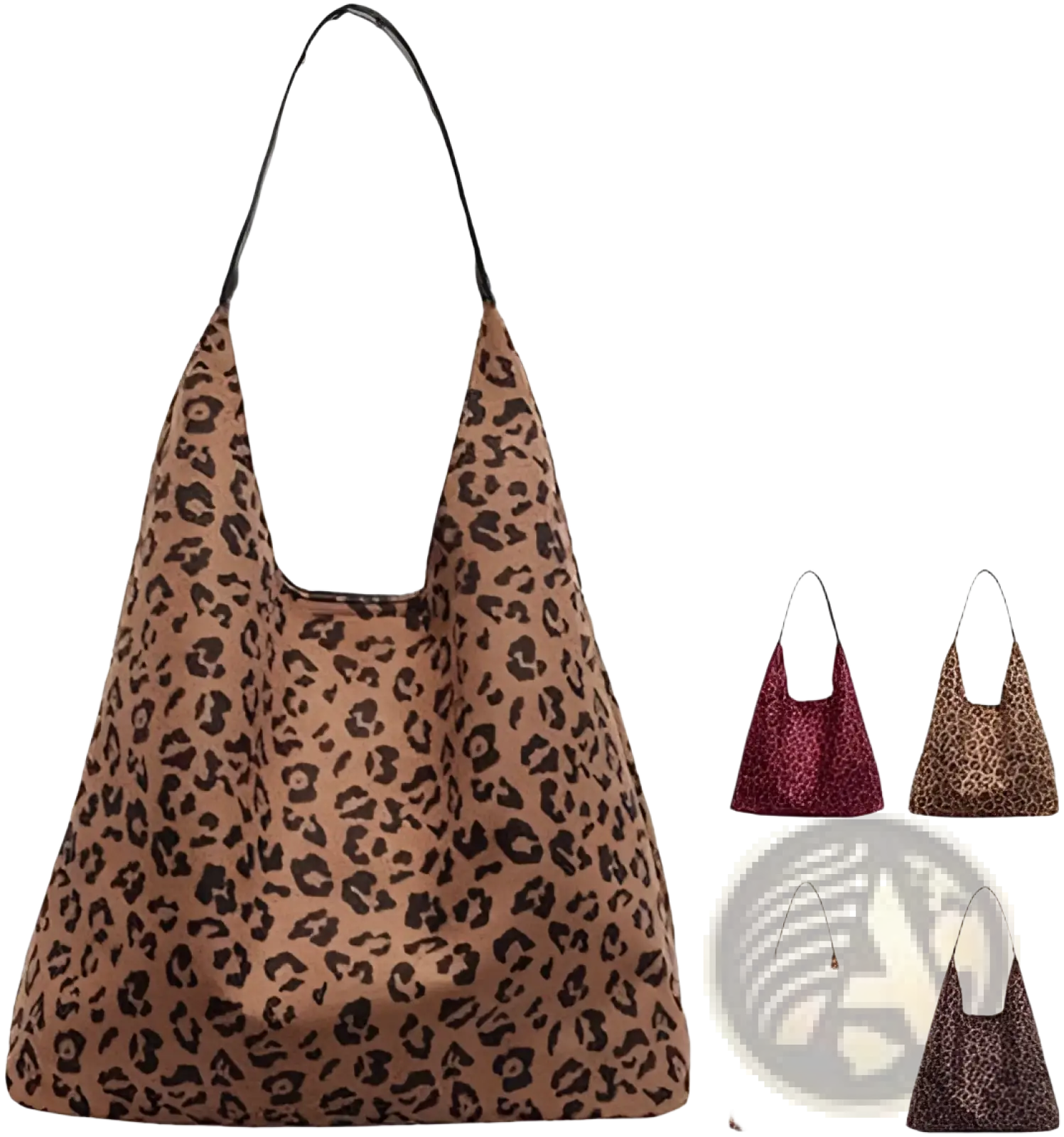 Brown leopard-print suede shoulder bag with large capacity and black canvas straps for everyday use