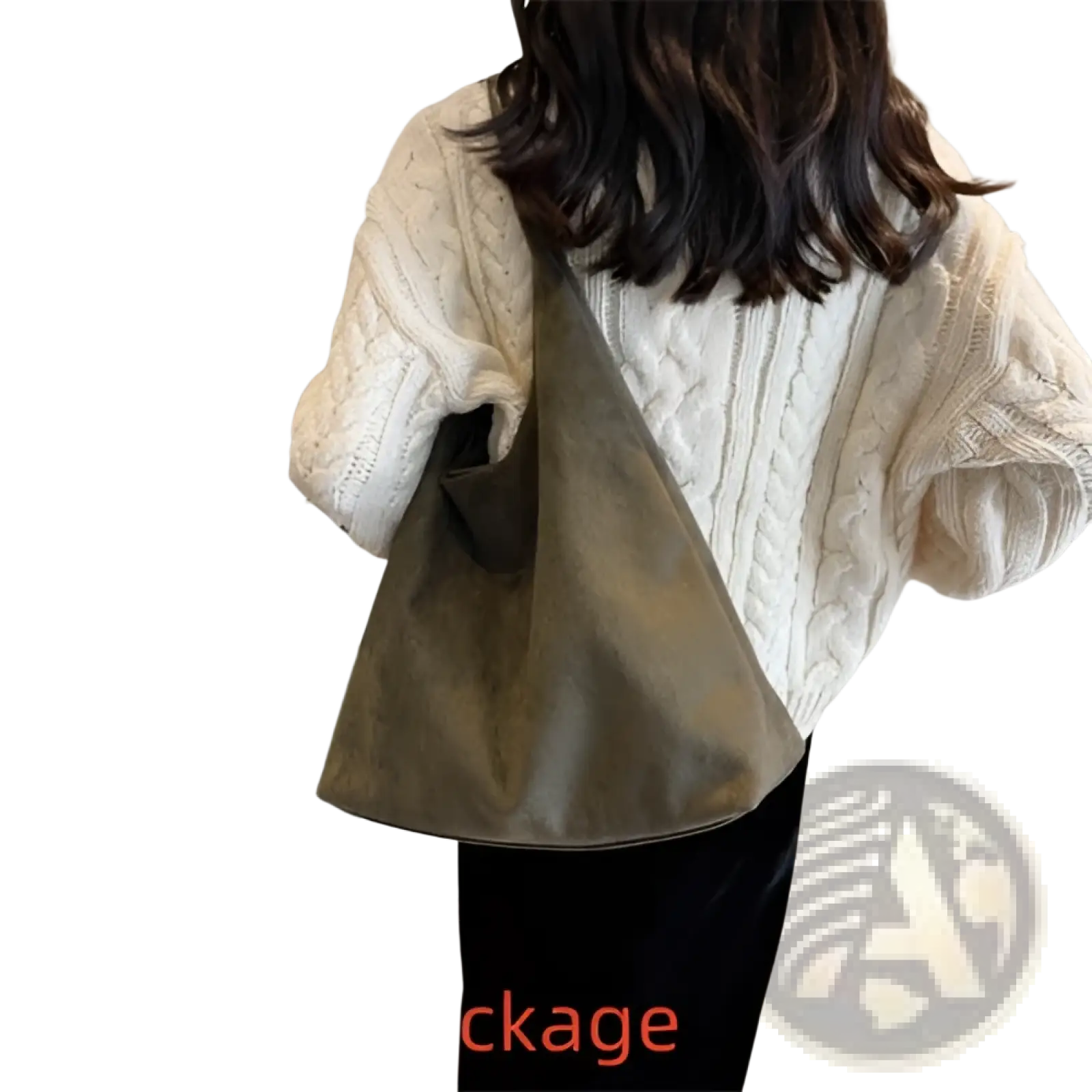 Olive green suede shoulder bag with large capacity and slanted crossbody strap for versatile use