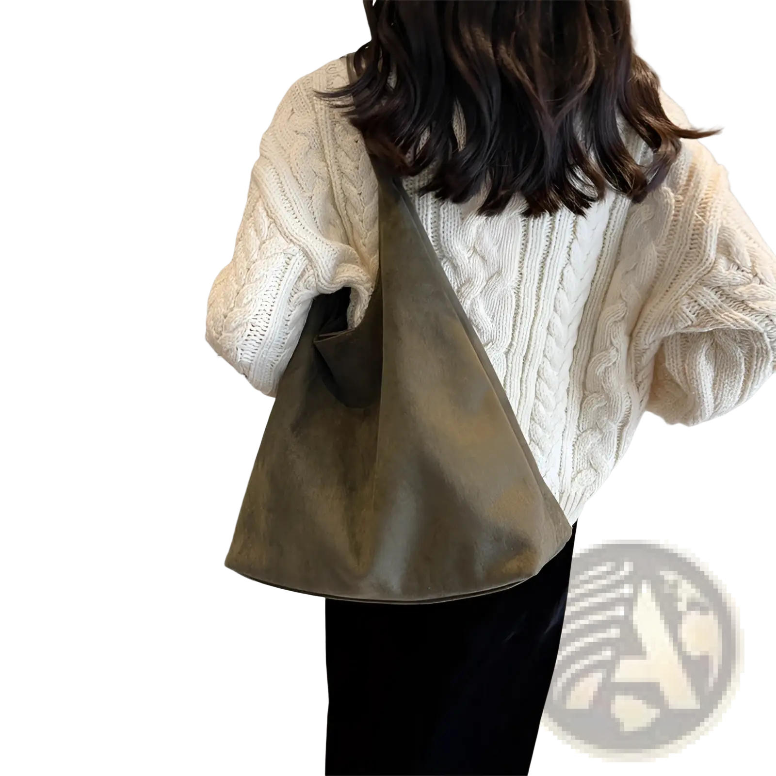 Olive green suede shoulder bag with a slanted minimalist design large capacity slouchy tote bag
