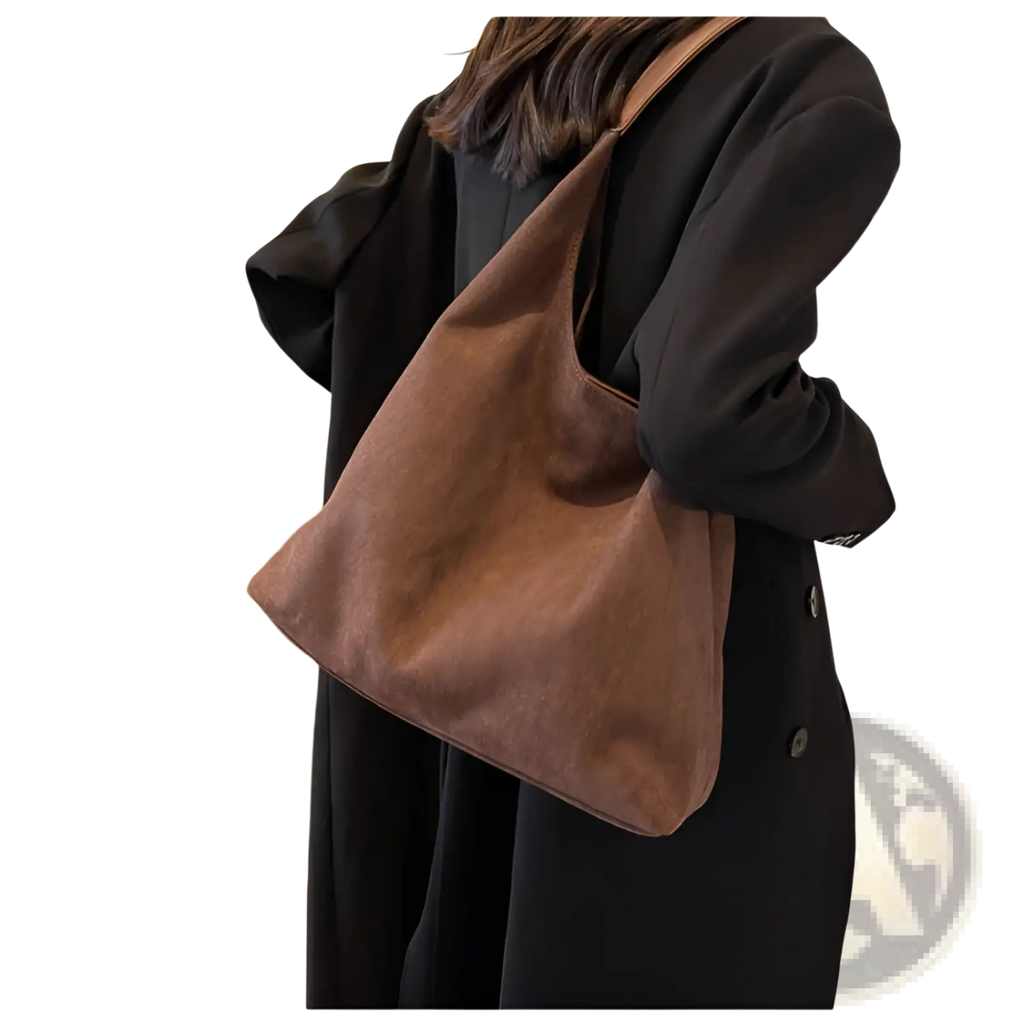 Brown suede shoulder bag large capacity slouchy tote bag with simple minimalist design for everyday use