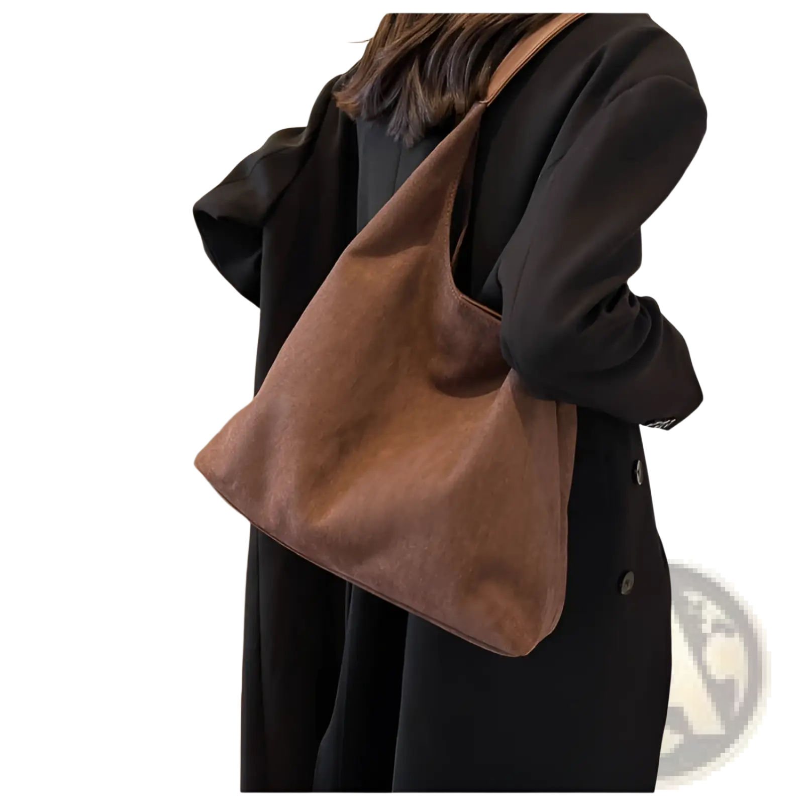 Brown suede shoulder bag large capacity slouchy tote bag with simple minimalist design for everyday use