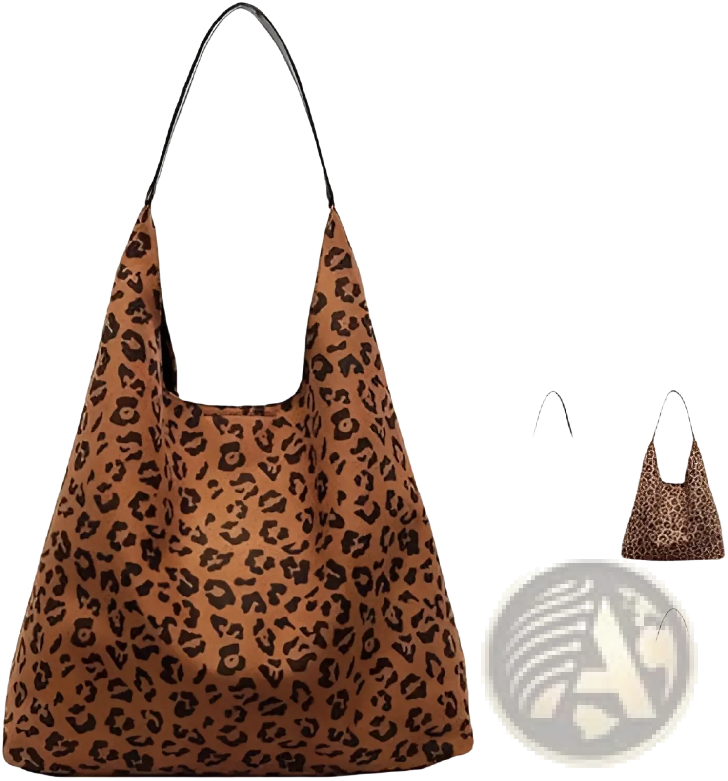 Brown leopard print canvas large capacity suede shoulder bag with black leather straps for everyday use