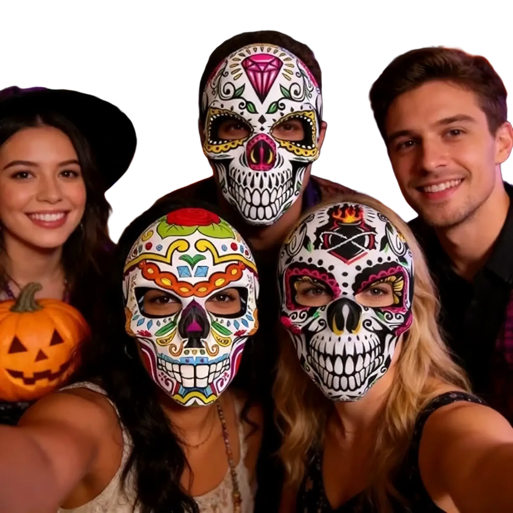Colorful intricately painted sugar skull mask 3 pack with vibrant floral and geometric designs for day of the dead costume