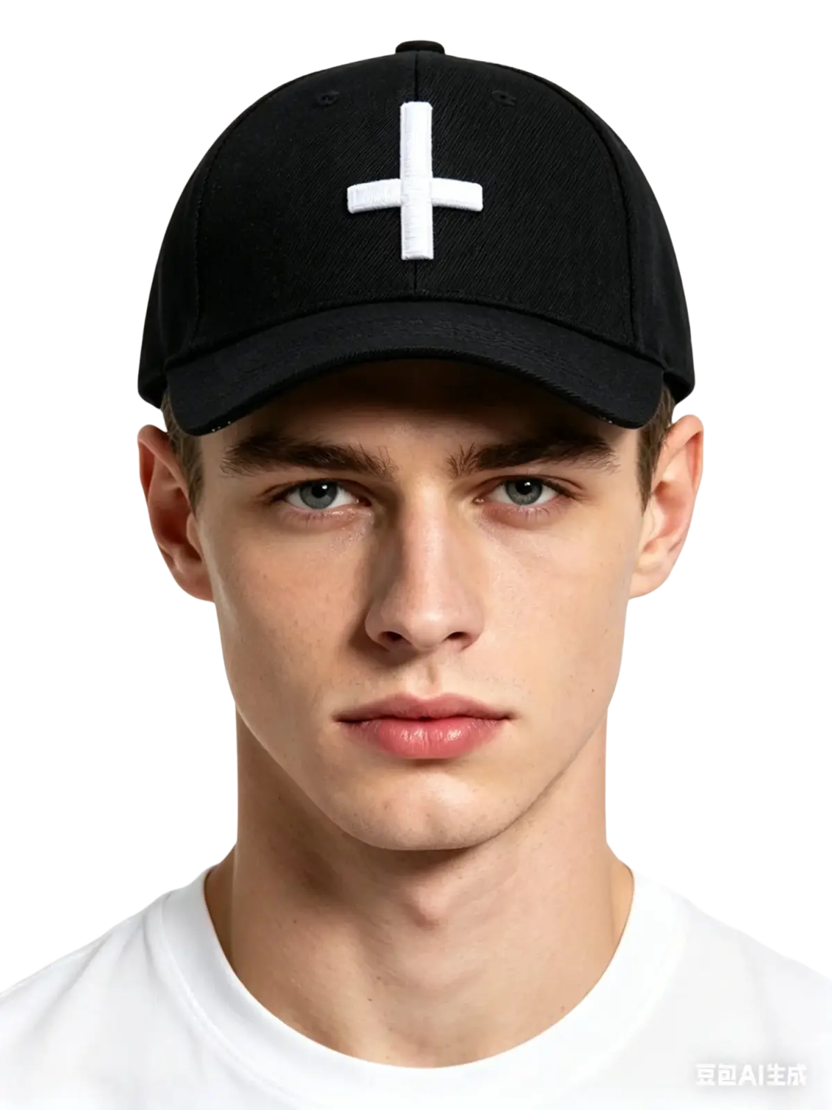 Black snapback baseball cap with white embroidered cross front detail from sugar skull rivet collection