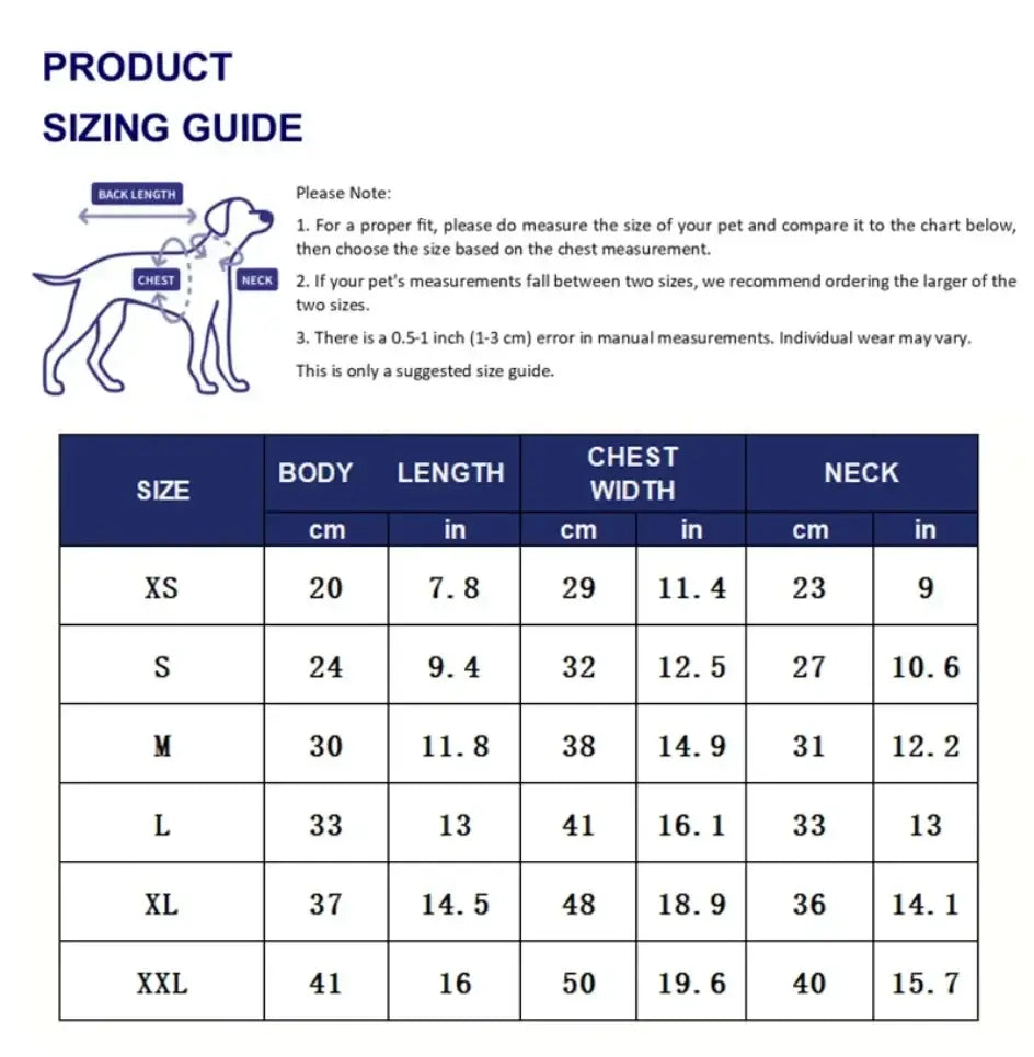 A detailed sizing guide in centimeters and inches for a spring summer polyester fiber summer dog dress from mainland china