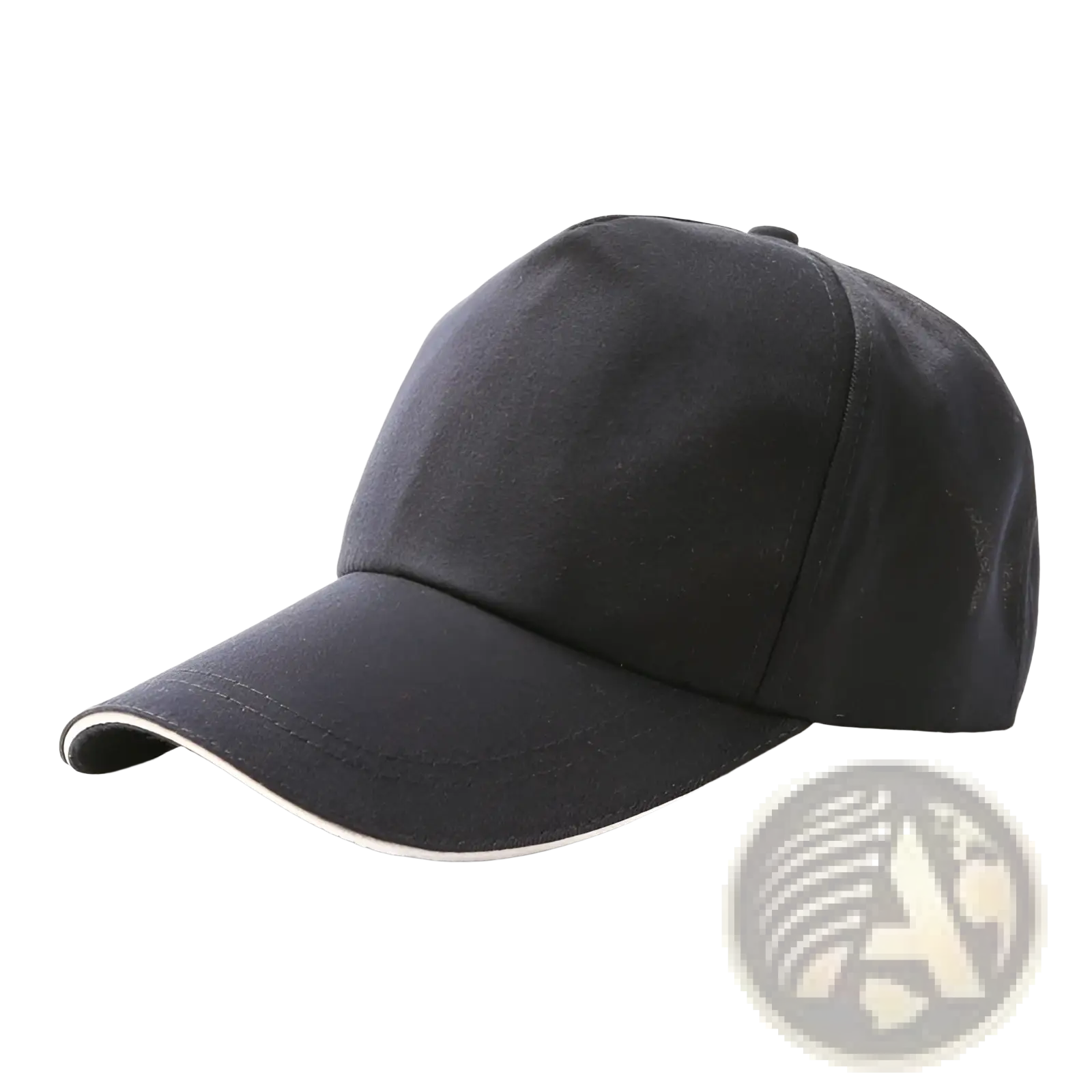 Black sun hat unisex baseball cap made of polyester-cotton sandwich fabric with white trim along the brim