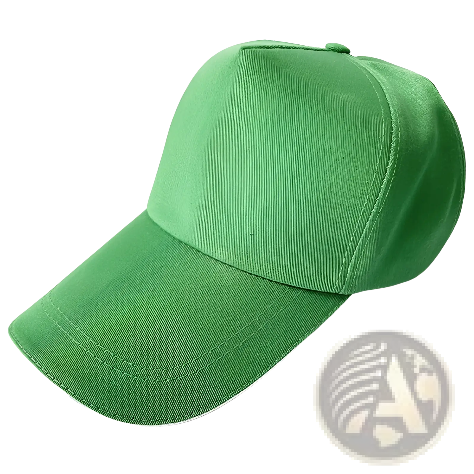 Solid green unisex cotton polyester baseball cap with textured fabric, curved brim, and stitched seams sun hat design