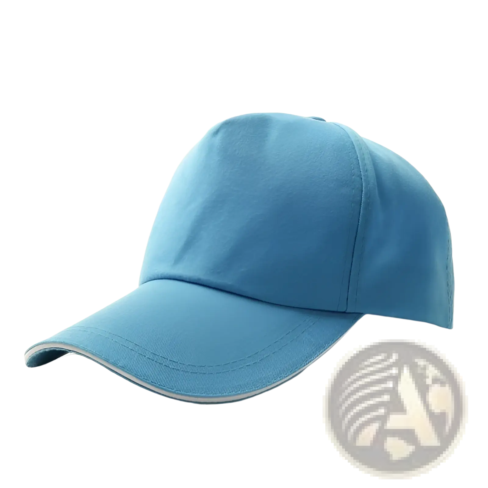 Light blue unisex baseball cap made of cotton polyester sandwich fabric with curved brim and subtle stitching details