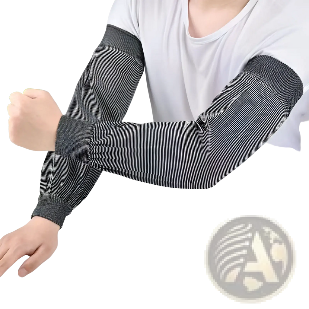 Black and white striped sun protection cooling arm sleeves made of breathable elastic fabric for outdoor use
