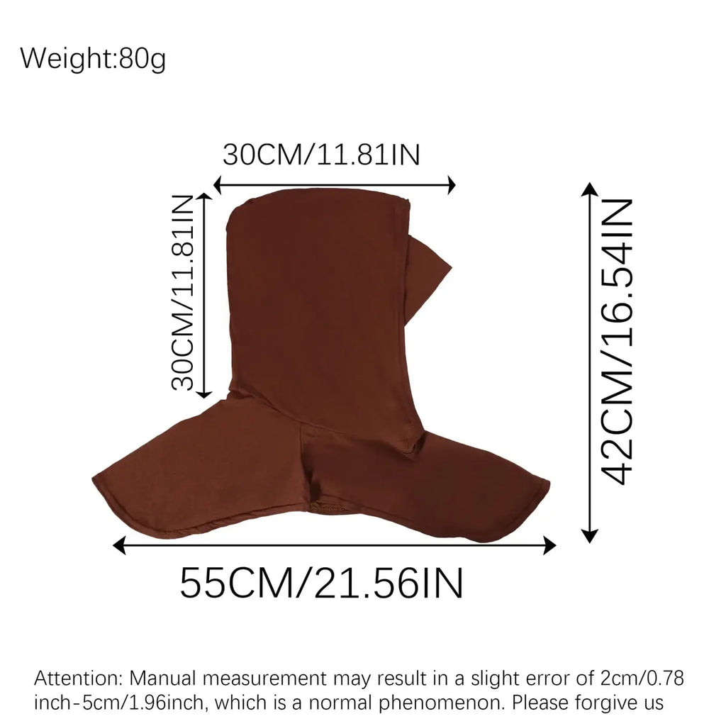Brown soft fabric sun protection hijab cap face shield with hooded design and wide flowing ends