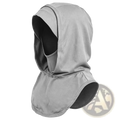Gray fabric sun protection hijab cap face shield with hood neck coverage and reinforced edge stitching