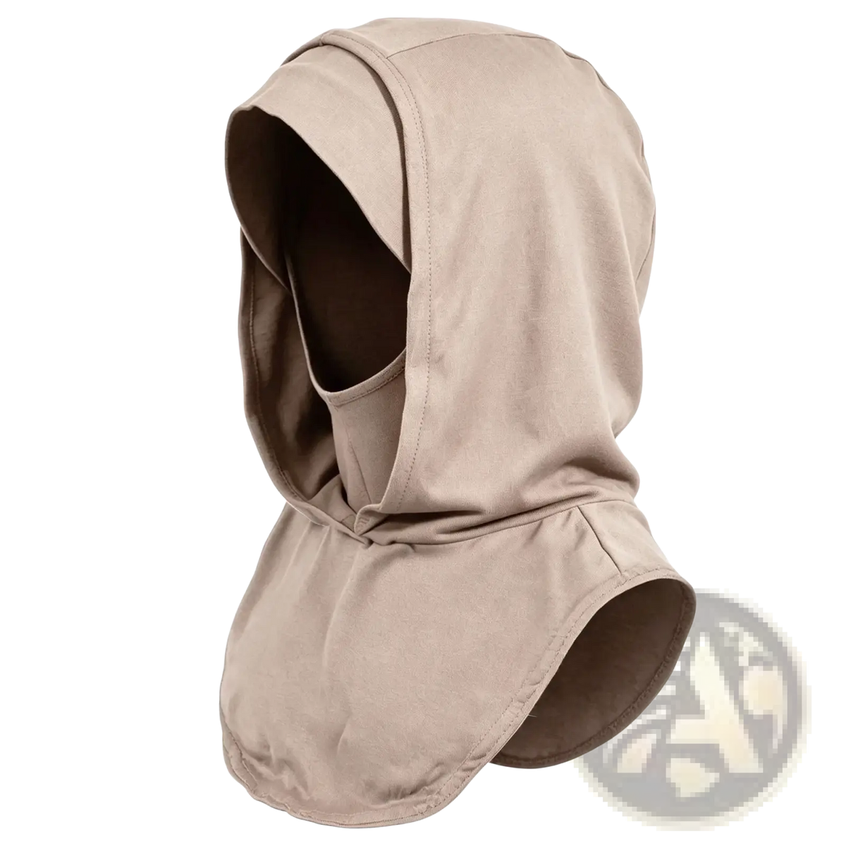 Tan fabric sun protection hijab cap face shield with hood and neck flap for enhanced outdoor coverage