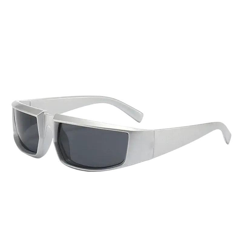 Silver-framed rectangular sunglasses with dark gray lenses designed for cycling glasses fishing sunglasses and outdoor driving