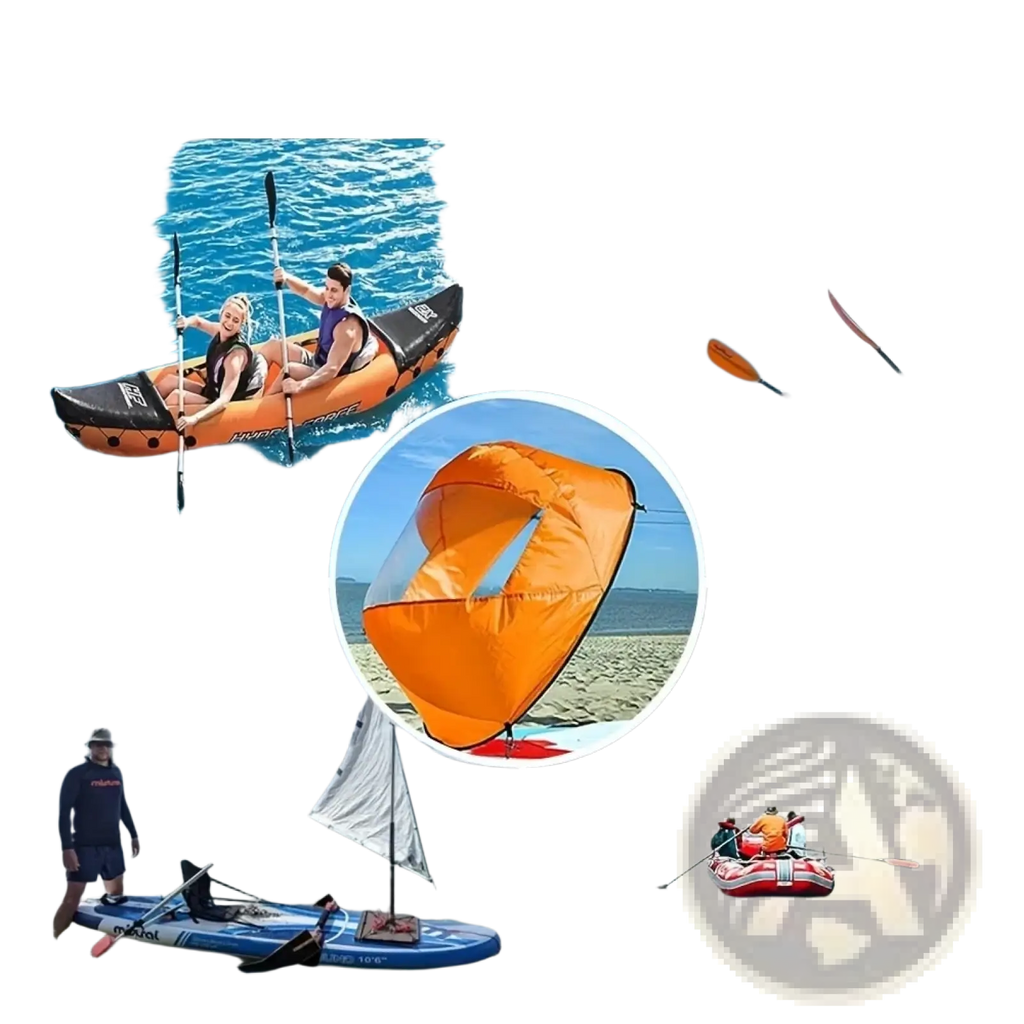 Orange inflatable kayak canopy sup wind sail with transparent front panel for sunshade and wind protection