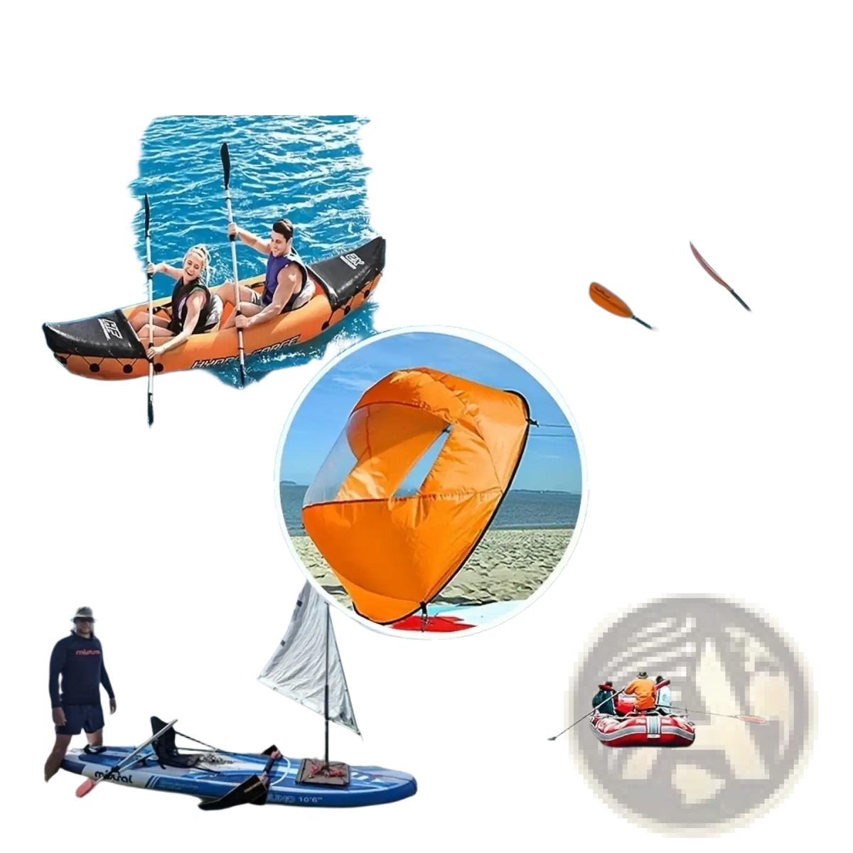 Orange inflatable kayak canopy sup wind sail with transparent front panel for sunshade and wind protection