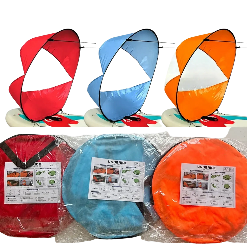 Sup wind sail 42 inch kayak sunshade with red blue and orange pop-up canopies white panels and black trim