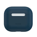 Dark blue ultra-thin minimalist silicone airpods pro case with matte finish and embossed baseus logo on the front