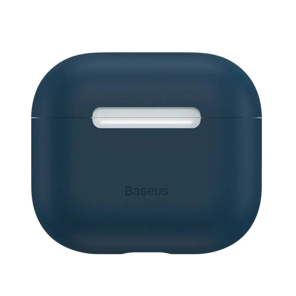 Dark blue ultra-thin minimalist silicone airpods pro case with matte finish and embossed baseus logo on the front