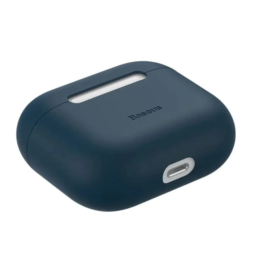Dark blue ultra-thin minimalist silicone airpods pro case cover with sleek matte finish and precise cutouts shown from back side