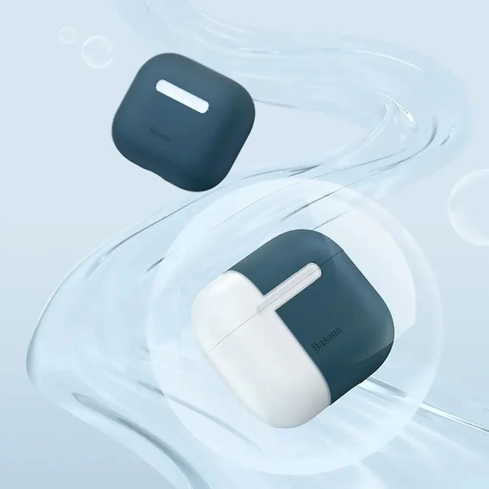 Dark blue and white two tone ultra thin minimalist silicone case cover for AirPods Pro shown from the back side