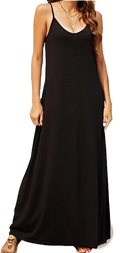 Black spaghetti strap sleeveless maxi dress with flowing design from supnier bohemian floral and graphic collection