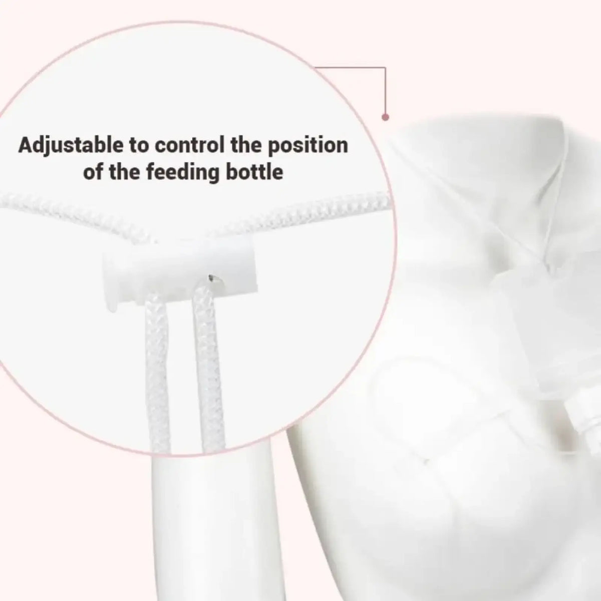 White plastic adjustable feeding bottle holder with zip tie design for securing bottle in supplemental nursing system