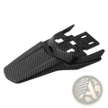 Black carbon fiber surron motorcycle rear fender with sleek textured weave and angular mounting cutouts back view