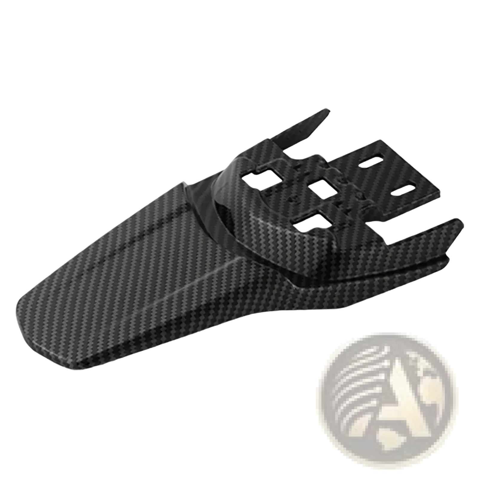 Black carbon fiber surron motorcycle rear fender with sleek textured weave and angular mounting cutouts back view