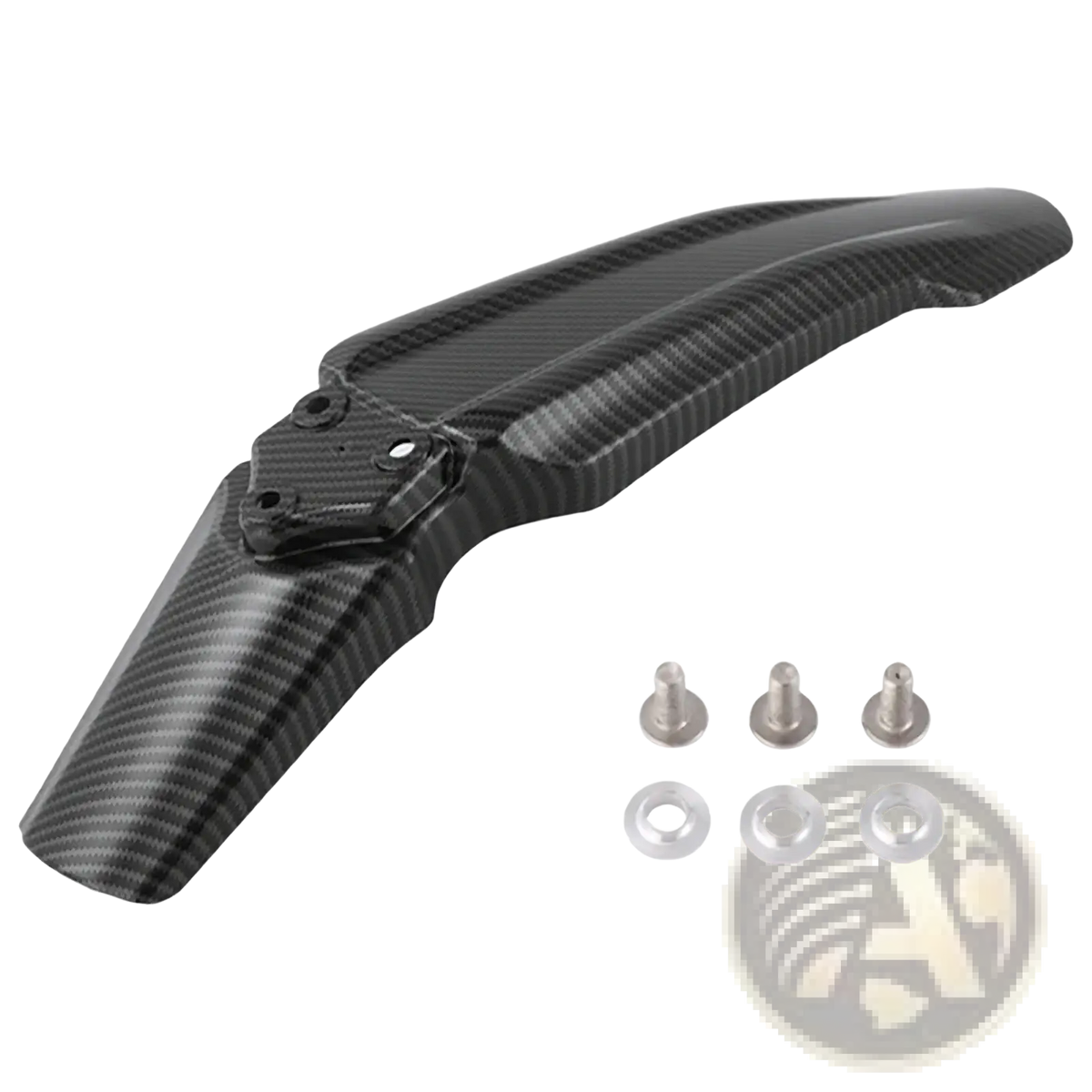 Black carbon fiber front fender with matching hardware for Surron motorcycles in a sleek durable design