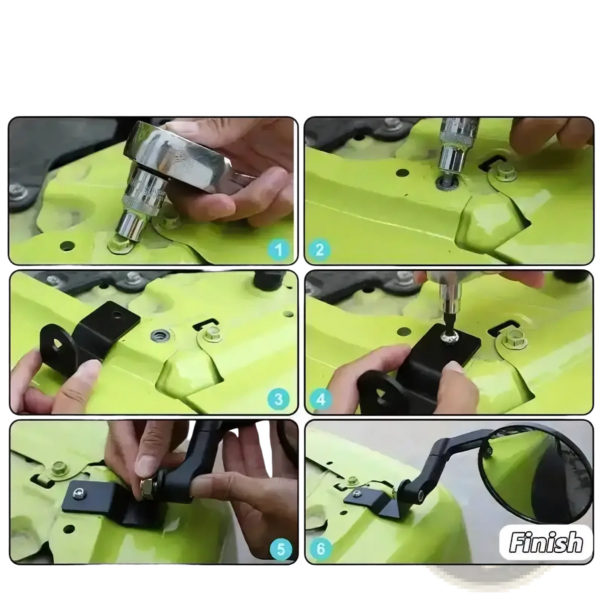Black adjustable Suzuki Jimny hood rearview mirror 2019+ with circular reflective surface and mounting bracket shown from back side