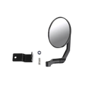Black circular Suzuki Jimny hood rearview mirror 2019+ with sleek curved arm and mounting bracket visible from back side