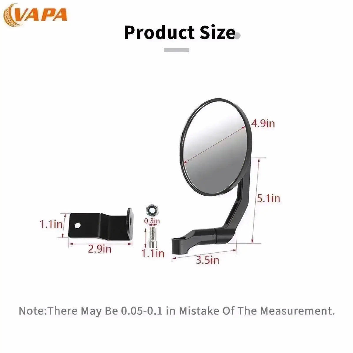 Black vapa brand circular reflective side mirror with adjustable bracket for Suzuki Jimny hood rearview mirror 2019+ back side