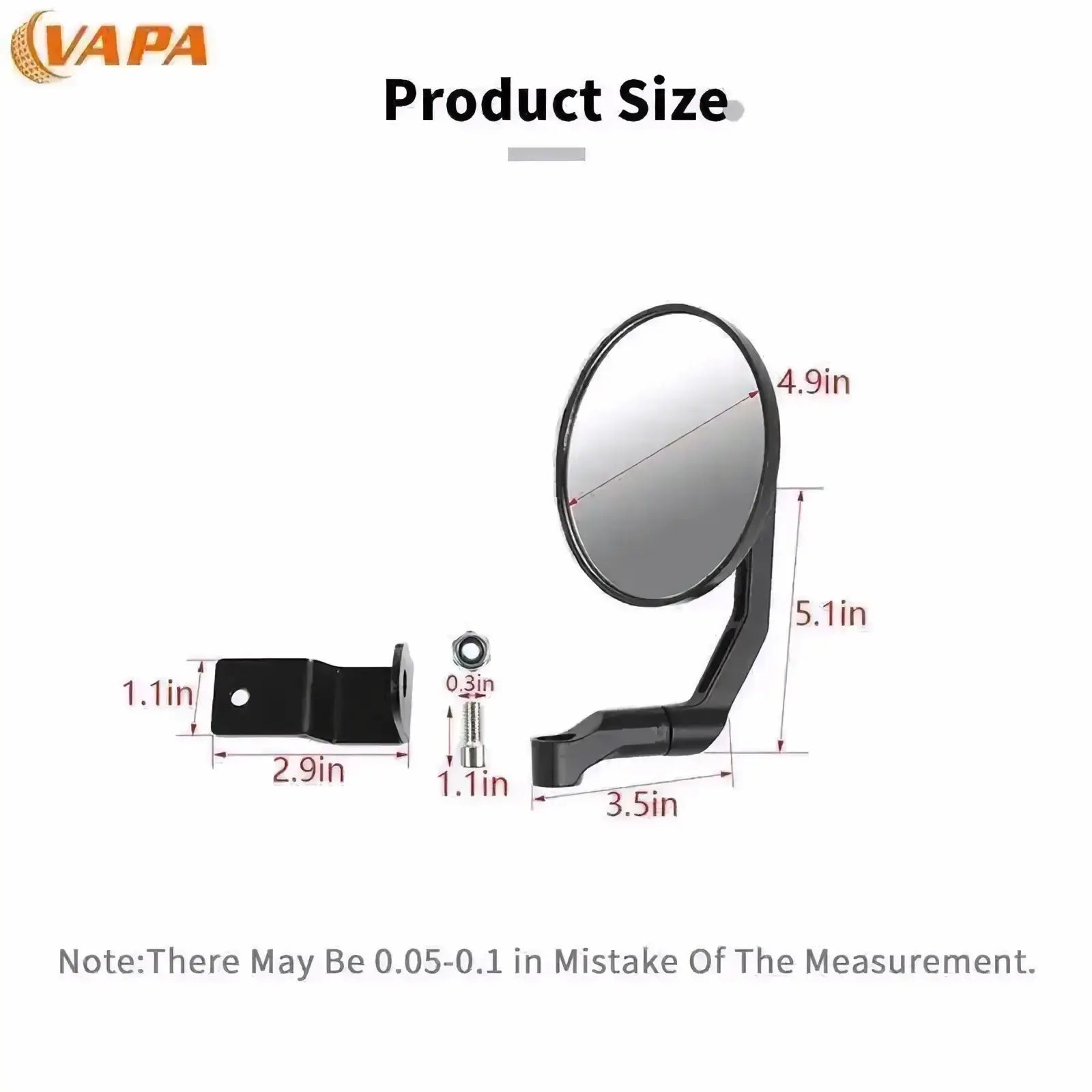 Black vapa brand circular reflective side mirror with adjustable bracket for Suzuki Jimny hood rearview mirror 2019+ back side