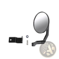 Black circular Suzuki Jimny hood rearview mirror 2019+ with sleek curved arm and mounting bracket visible from back side