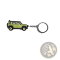 Lime green rubber Suzuki Jimny Jb64 Jb74 jeep keychain with black trim and silver chain accessory