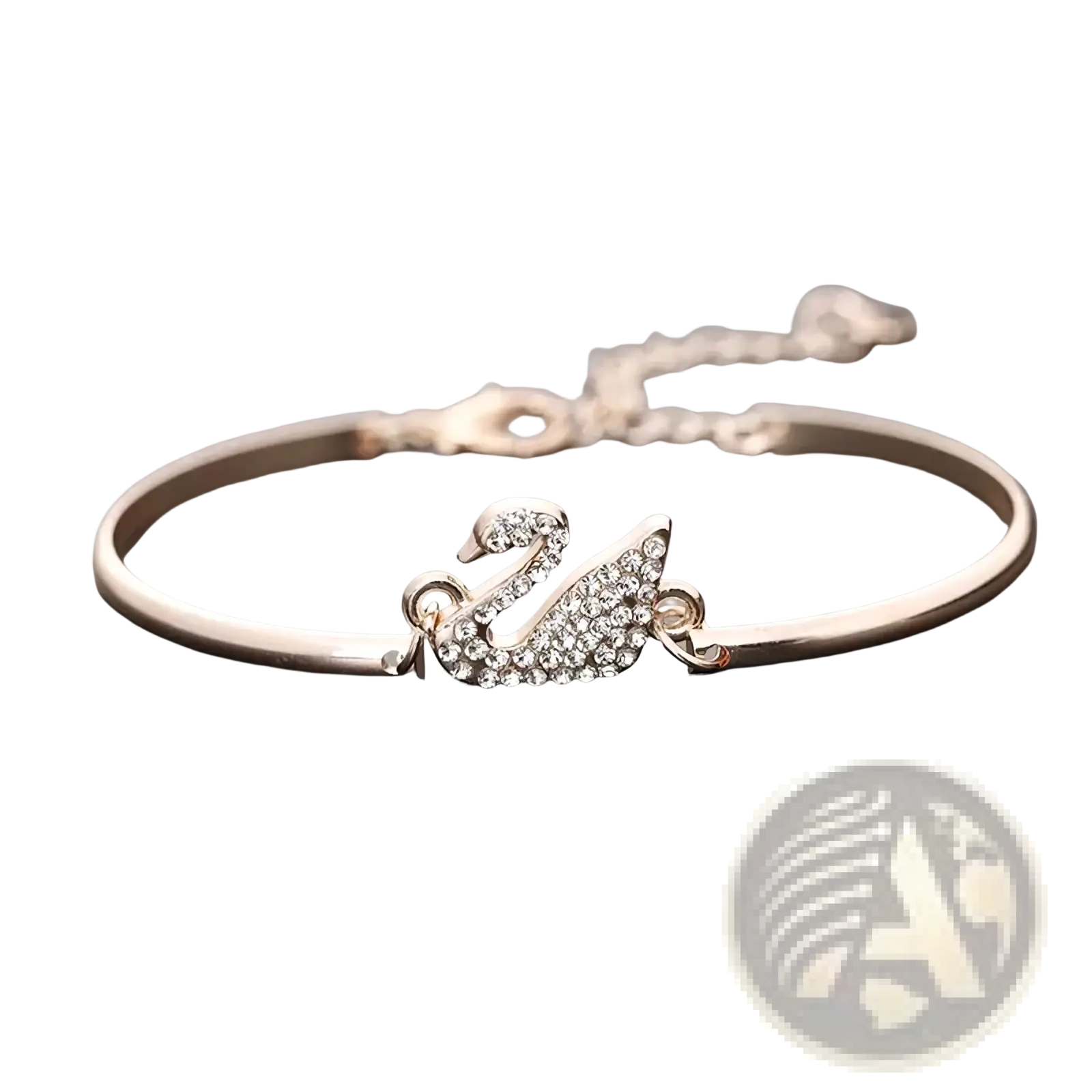 Silver swan-themed bangle bracelet adorned with sparkling clear crystals in an elegant charm design