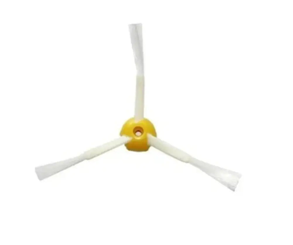 White bristle side brush with yellow plastic hub compatible with irobot roomba robotic vacuum cleaners