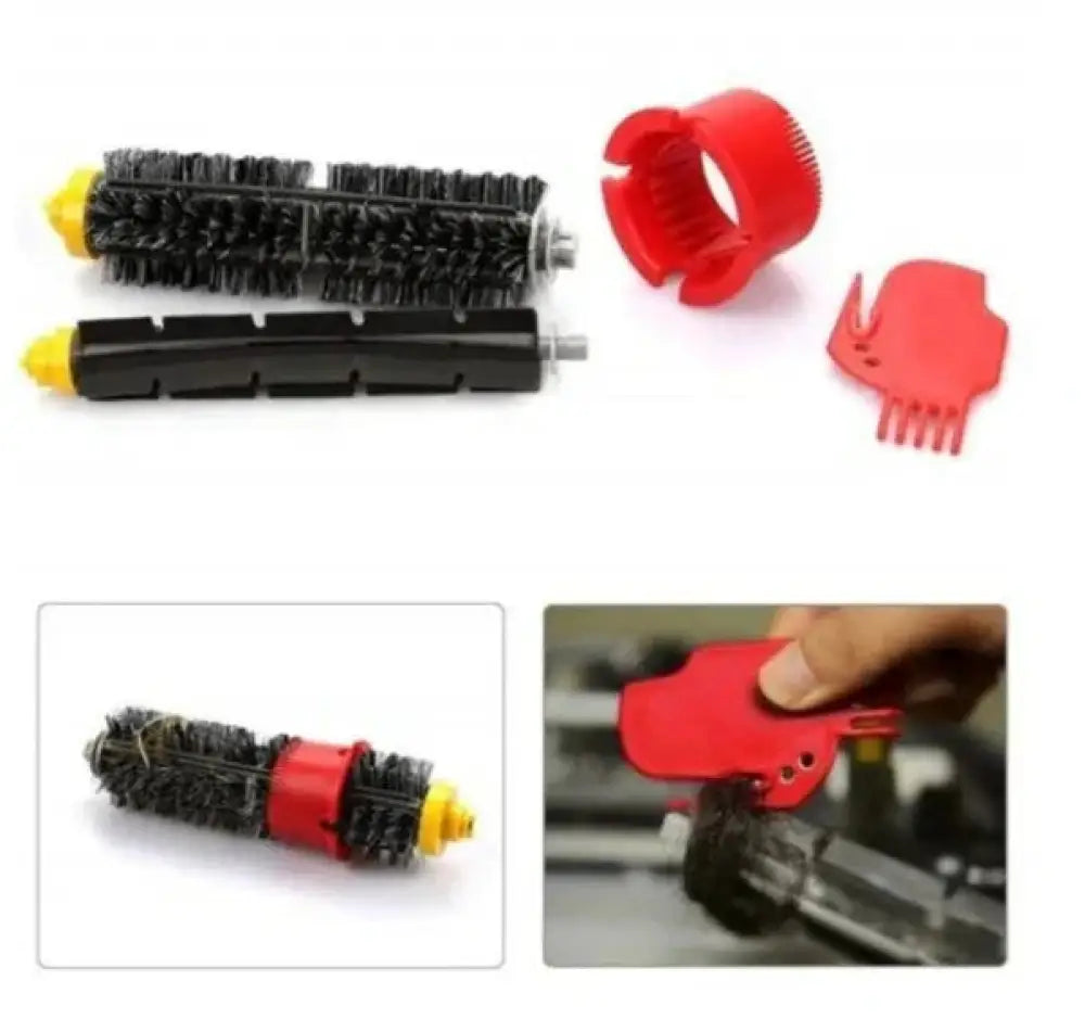 Irobot roomba compatible replacement side brush set with red and black bristles and yellow plastic end caps