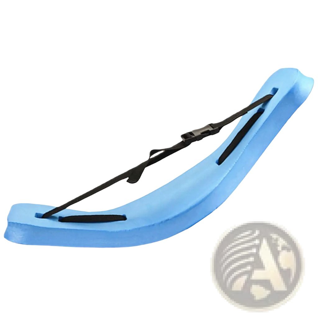 Light blue foam swim floating belt training aid with black adjustable strap and buckle for swim training