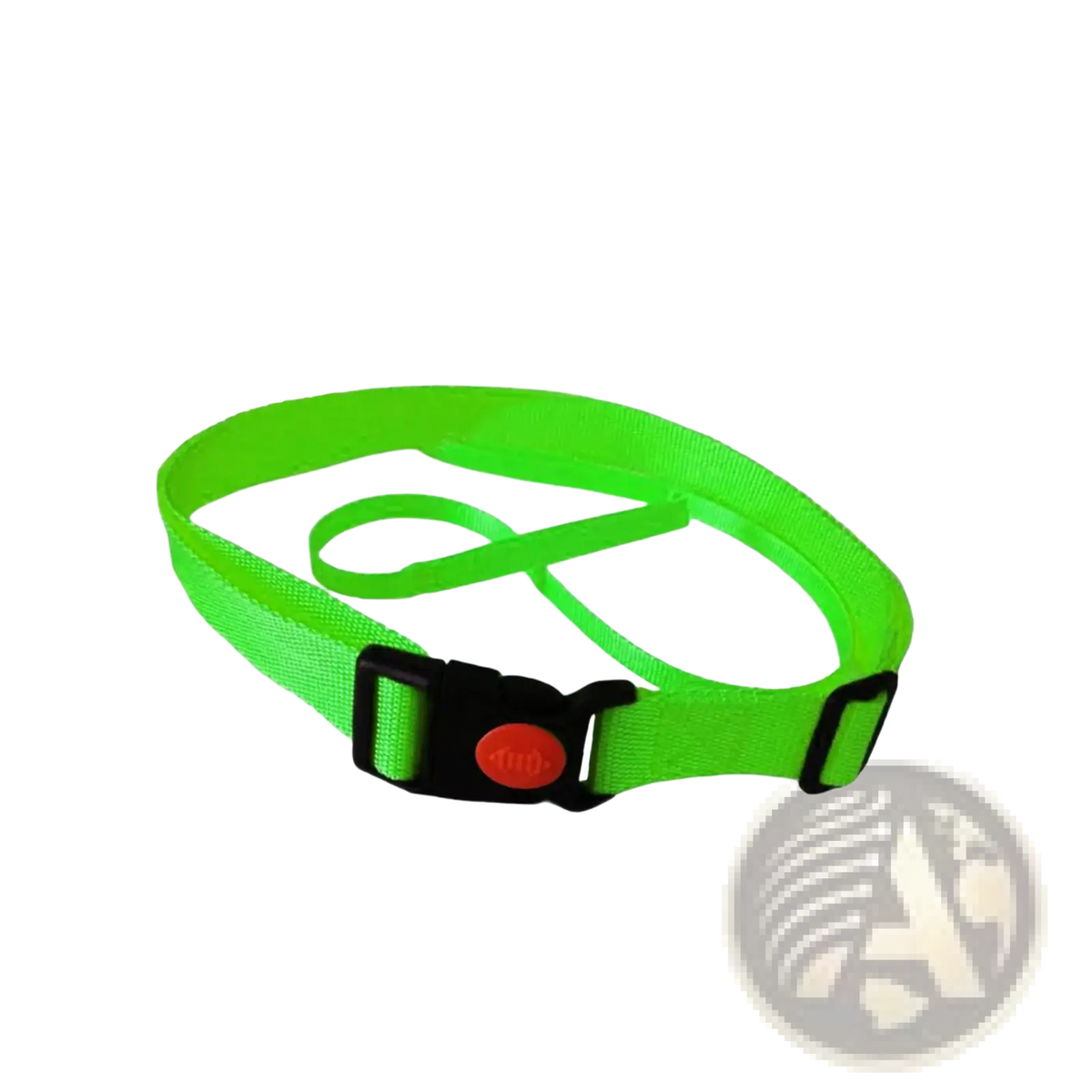Bright neon green nylon swim training belt with adjustable safety tether black buckle and orange button