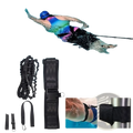 Black swim training belt resistance tether with adjustable straps and metal carabiners for aquatic resistance training