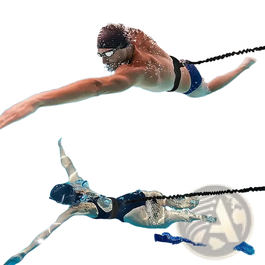 Black elastic swim training belt resistance tether with a textured stretchy design for swim workouts and training